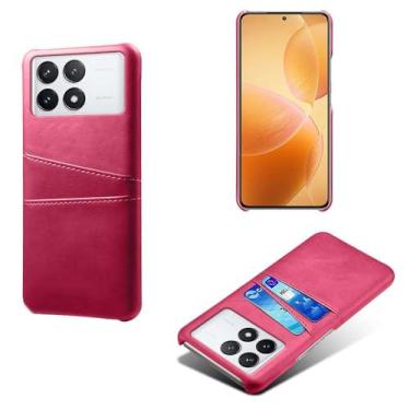 Imagem de Capas Compatível com Xiaomi Redmi K70 PRO,Caso de couro PU-Tampa de telefone a prova de choque com 2 slots de cartão,Proteção anti-impressão digital e anti-gota-Rose Red