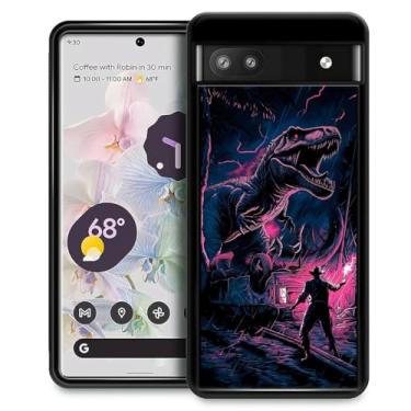 Imagem de Goodsprout Capa compatível com Google Pixel 7A, design de padrão incrível, à prova de choque, antiarranhões, capa traseira rígida de policarbonato para Google Pixel 7A Man Training Dinosaur
