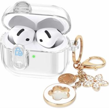 Imagem de (com trava de segurança) capa transparente compatível com Apple AirPods 4 capas femininas 2024 VOTILE TPU transparente Air pods 4 gerações, capa para iPods 4 fones de ouvido feminino chaveiro para