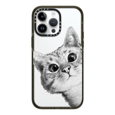 Imagem de CASETiFY Capa Impact para iPhone 14 Pro Max [Fina/2,5 m. Proteção contra quedas de nível militar 4X/Compatível com carregamento sem fio] - Gato Peekaboo em ouro rosa - Preto transparente
