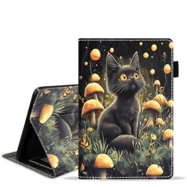 Imagem de FQTBCEARI Capa para tablet Amazon Fire HD 10/HD 10 Plus de 10,1 polegadas (13ª/11ª geração, versão 2023/2021), capa fina de couro PU com slot para cartão e despertar/hibernar automaticamente, gato