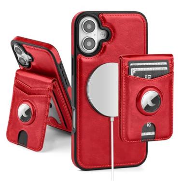 Imagem de SkyEagle Capa carteira compatível com MagSafe para iPhone 16 Plus com suporte para AirTag, 2 em 1, couro sintético, magnético, destacável, com bloqueio de RFID, suporte para cartão de crédito, capa
