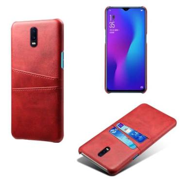 Imagem de Capas Compatível com OPPO R17,Caso de couro PU-Tampa de telefone a prova de choque com 2 slots de cartão,Proteção anti-impressão digital e anti-gota-Red