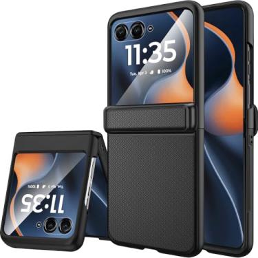 Imagem de Miimall Capa Slim Fit para Motorola Razr 2025, Razr 2025 [com proteção de dobradiça][protetor de tela e câmera][Grau Militar à prova de choque] Capa rígida à prova de queda resistente, preta