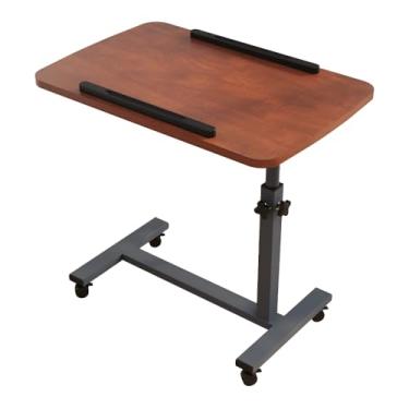 Imagem de Mesa de laptop móvel de altura ajustável portátil para notebook, mesa giratória para computador, mesa com rodas, suporte de laptop para sofá, cabeceira e cama de hospital (nogueira escura)