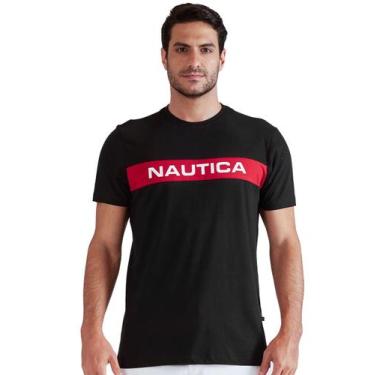 Imagem de Camiseta Nautica Masculina Silk Logo Red Block Preta, M/M