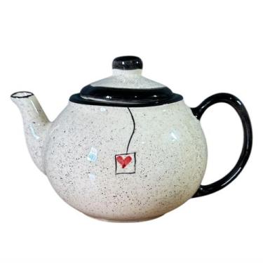 Imagem de Bule de Café Esmaltado Pintado á Mão Decorado 600ml - Ceramica Erica