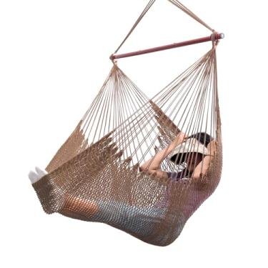 Imagem de Cadeira de rede grande, cadeira de rede caribenha com barra espalhadora, cadeira de balanço de rede grande, cadeira suspensa de corda para interior/exterior/quintal/sala de estar, máx. 136 kg