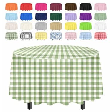 Imagem de SietDESEO Pacote com 2 toalhas de mesa xadrez verde sálvia redonda 203 x 213 cm toalha de mesa xadrez verde e branca capa de mesa de plástico descartável para festa ao ar livre piquenique casamento