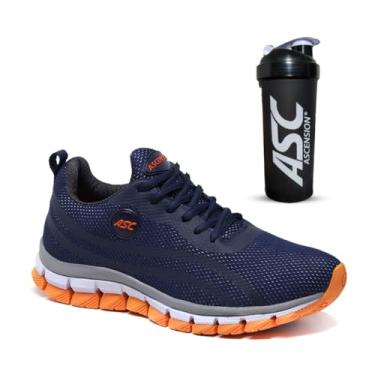 Imagem de Tênis Feminino Ascension + Coqueteleira – Leve, Macio e Confortável para Caminhada, Corrida, Academia e Uso Diário | Estilo Esportivo e Urbano (Marinho e Laranja+ CQ.PTO, BR, Adulto, Numérico, 35)