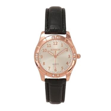 Imagem de MANIFO Relógio de pulso feminino clássico com algarismos arábicos, analógico, quartzo, pulseira de couro, luminoso para mulheres, Preto