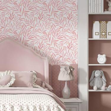 Imagem de Papel De Parede Folhas Rosa Rose Sala Quarto Lavavel 3m - DELIQUADROS