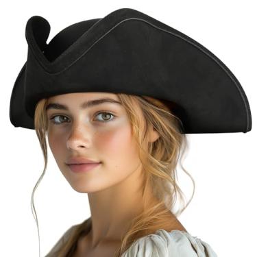 Imagem de JPXH Chapéu de pirata para mulheres, chapéu tricon colonial adulto, acessório de fantasia de Halloween, Preto, tamanho �nico
