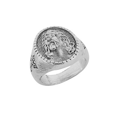 Imagem de OIDIMS Anel de cabeça de Jesus para homem, cruz cristã, vintage, sinete retrô, religioso, amuleto, batismo, hip hop, bijuteria, presente para homens, meninos, mulheres, acessórios para o dia dos pais,