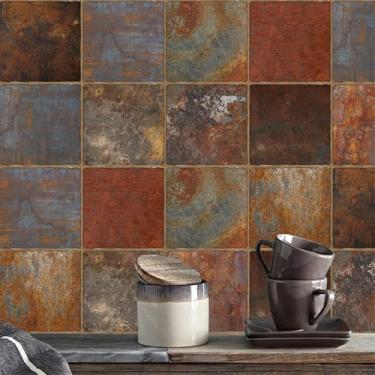 Imagem de Adesivos De Azulejo Vintage Laranja Marrom Descascar E Colar Papel De Parede Autoadesivo Azulejos De Parede À Prova D'Água À Prova De Óleo Vara Em Telhas, Brown,orange, 20 Pcs/15x15cm