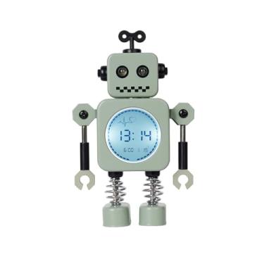 Imagem de Despertador digital alto de metal decorativo para relógios de temperatura de desenho animado de robô de caminhada com visor de batimento cardíaco (verde)