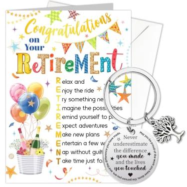 Imagem de HOWAF Cartão de aposentadoria para homens, vale-presente de aposentadoria feliz com chaveiro para homens, presente de despedida para colegas de trabalho, cartões de felicitações de aposentadoria para