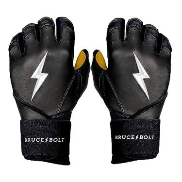 Imagem de Luvas de beisebol de couro de cabretta com bainha longa premium Pro da Bruce BOLT 2020 com bolsa de luvas, Preto, Small