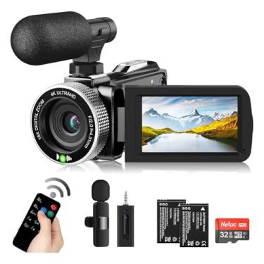 Imagem de Weochi Câmera de vídeo 4K 48MP 60FPS YouTube com microfone de lapela sem fio e microfone externo para vlogging, tela Ultra HD de 3 polegadas, câmera gravador de vídeo com zoom digital de 18X com