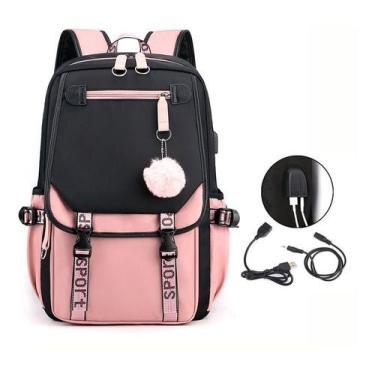 Imagem de Mochila Escolar Com Porta Usb À Prova D'água Estilo Kawai Juvenil Core
