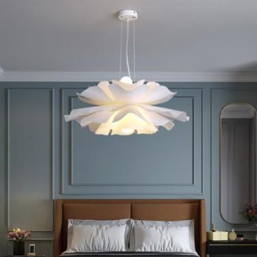 Imagem de MDZILIAO Luzes pendentes de flores nórdicas criativas em acrílico branco lustre romântico E26 lâmpadas suspensas ajustáveis para quarto, restaurante, sala de estar, hall de entrada, escritório