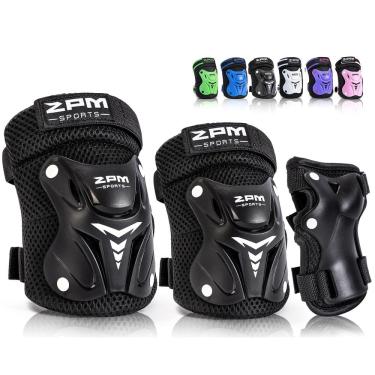 Imagem de Conjunto de equipamentos de proteção: joelheiras 2PM SPORTS para crianças, pretas