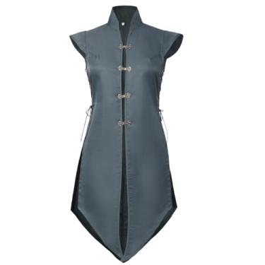 Imagem de UniqKaliber Colete feminino medieval renascentista, jaqueta longa sem mangas, vintage, jaqueta de Halloween, fantasia de Halloween, Cinza, Large-X-Large
