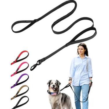 Imagem de Coleira resistente para cães de 1,8 a 2,3 m para cães médios e grandes, coleira elástica de nylon com presilha de mosquetão, refletiva durável e grossa para caminhar, correr