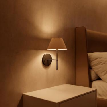 Imagem de Kit 2 Arandelas de Parede Sem Interruptor Com Cupula Algodão Ref 16 + Lampada Branco Quente (Preto Cupula Bege)