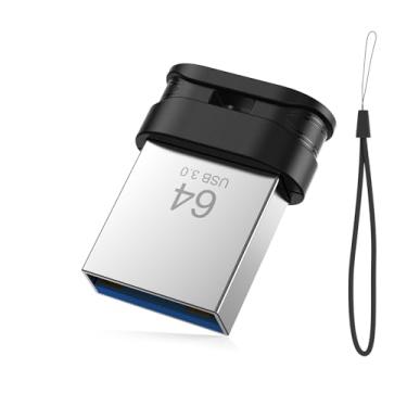 Imagem de Pen drive USB 3.0 de 64 GB, mini pen drive à prova d'água com orifício de cordão, armazenamento USB portátil para computador, laptop, Smart TV, preto