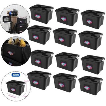 Imagem de Kit 12 Caixas Organizadoras 56 Litros Com Trava Cor Preta - Arqplast