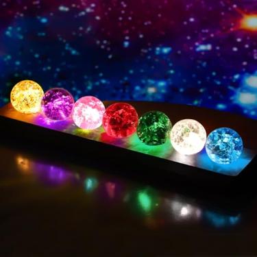 Imagem de TOWEBOORY Bolas de gelo rachadas de 7 cores com suporte de madeira de LED, bolas de chacra de cristal de vidro rachado de 40 mm conjunto de bolas de esfera de cura de 40 mm para meditação energia
