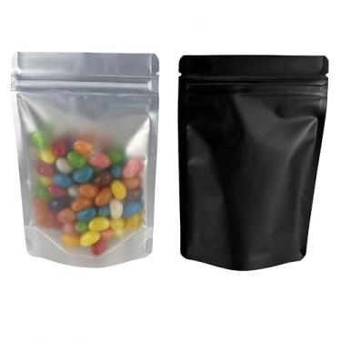 Imagem de PABCK Bolsa preta Mylar resselável para armazenamento de alimentos, embalagem de café e doces, bolsa de alumínio selável a quente com janela (500, 10 x 15 cm)