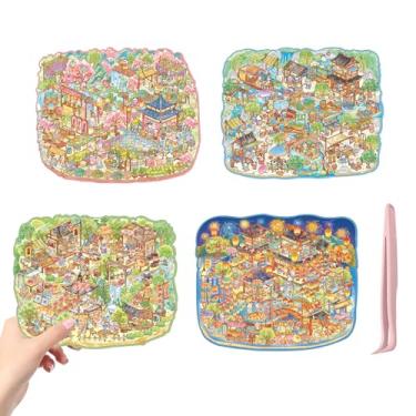 Imagem de SZXYCZL Cute Miniature Scene 4Sets Big DIY 3D Sticker Scene Stick Ancient Chinese Market, Make You Own Mini House Sticker Therapy for Teen Adult Relief Pass The Time-Ancient Chinese Bazaar