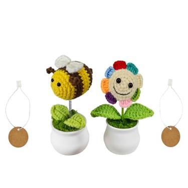 Imagem de Mini vasos de plantas e flores de crochê feitos à mão para apoio emocional | apreciação de professores e funcionários | formatura de aniversário | Decoração de mesa de escritório em casa