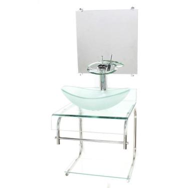 Imagem de Gabinete de Vidro 40cm Banheiro Curvado Inox Cuba Oval