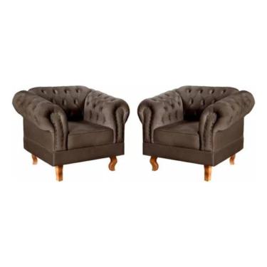 Imagem de Kit 2 Poltronas Chesterfield Dom Pedro Vintage Retrô Capitonê Veludo Marrom