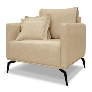 Imagem de Poltrona Para Sala Pés De Metal Vecchia S06 Linho Dourado - Mpozenato