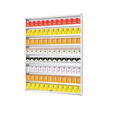 Imagem de Moldura de metal para exibição de cigarros, prateleira de armazenamento de cigarros bloqueável, rack de caixa de fósforos montado na parede, prateleira de cigarro de loja de conveniência, suporte de