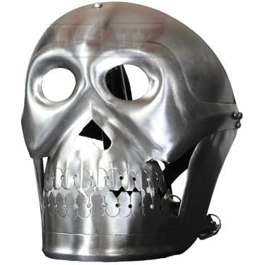 Imagem de WAIZ Máscara facial medieval de caveira de ferro – Armadura Artesanal Cosplay – Capacete de Guerreiro Gótico Autêntico (Polido Prata)