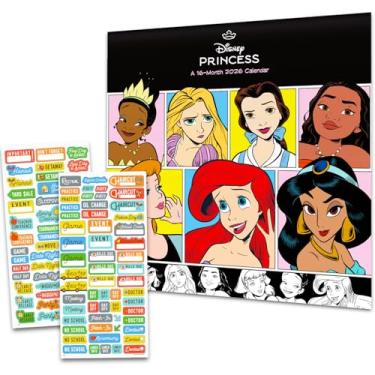 Imagem de Disney Calendário de princesa 2026 tamanho mini - Pacote de calendário de parede de princesas clássicas 2026 de 17,8 cm x 17,8 cm com mais de 100 adesivos de lembrete (presentes Walt Disney e