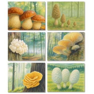 Imagem de Small World Greetings Cartões de notas de forrageamento de cogumelos selvagens 12 contagens em branco com envelopes - tamanho A2 14 cm x 10,8 cm - desenhos artísticos de fungos da floresta em aquarela