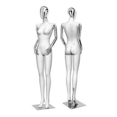 Imagem de Mannequin Manequins femininos de varejo vestem corpo inteiro - 72,83 pol. Cabeça de manequim realista com rotação de braço e base de metal(Silver)