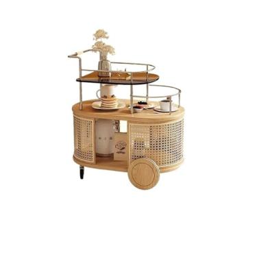 Imagem de Mesa de chá simples de canto para uso doméstico, vários lados criativos para sala de estar, carrinho móvel de apartamento pequeno, mesa de chão de carro de jantar (bege)