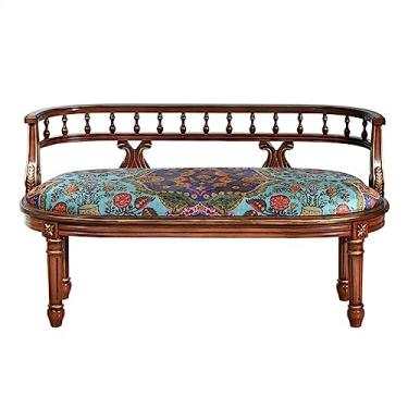 Imagem de ZzleoyuUUs-12 Banco de jardim ao ar livre, banco de estilo country americano, espreguiçadeira para sala de estar para 2 pessoas com encosto e almofada, banco de pátio de 118 cm