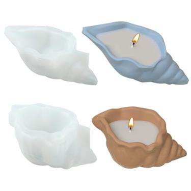 Imagem de UR URLIFEHALL 2 peças, 2 modelos, moldes de silicone de concha grande, animais do oceano branco, moldes de vela 3D para artesanato faça você mesmo, decoração de casa