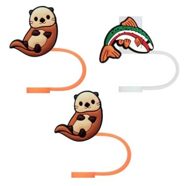 Imagem de STRACOUPI Tampa de palha de silicone de lontra para copos Stanley, acessório decorativo reutilizável, pacote com 3