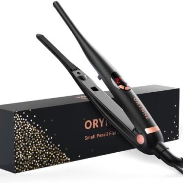 Imagem de ORYNNE Ferro plano pequeno de 3/25 cm para corte Pixie de cabelo curto, 5s Ultra Fast Heat Up Tiny Pencil Flat Iron, Ionic Mini Edge Flat Iron, Skinny Thin Straightener Champagne Gold