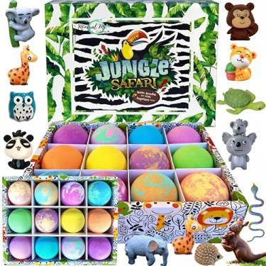 Imagem de Bombas de banho para crianças com surpresa dentro, 12 sais de banho de espuma com brinquedos de animais da selva. Hidratante, suave e seguro para crianças, chá de banho de spa arco-íris, presentes de