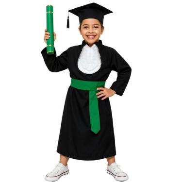 Imagem de Beca de Formatura Infantil Faixa Verde - debora becas, Preto, M